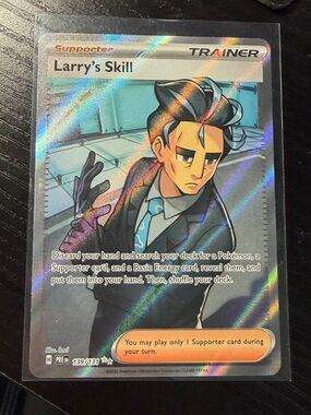 Larry's Skill Holographic Full Art Trainer Supporter Card - Blue & Black